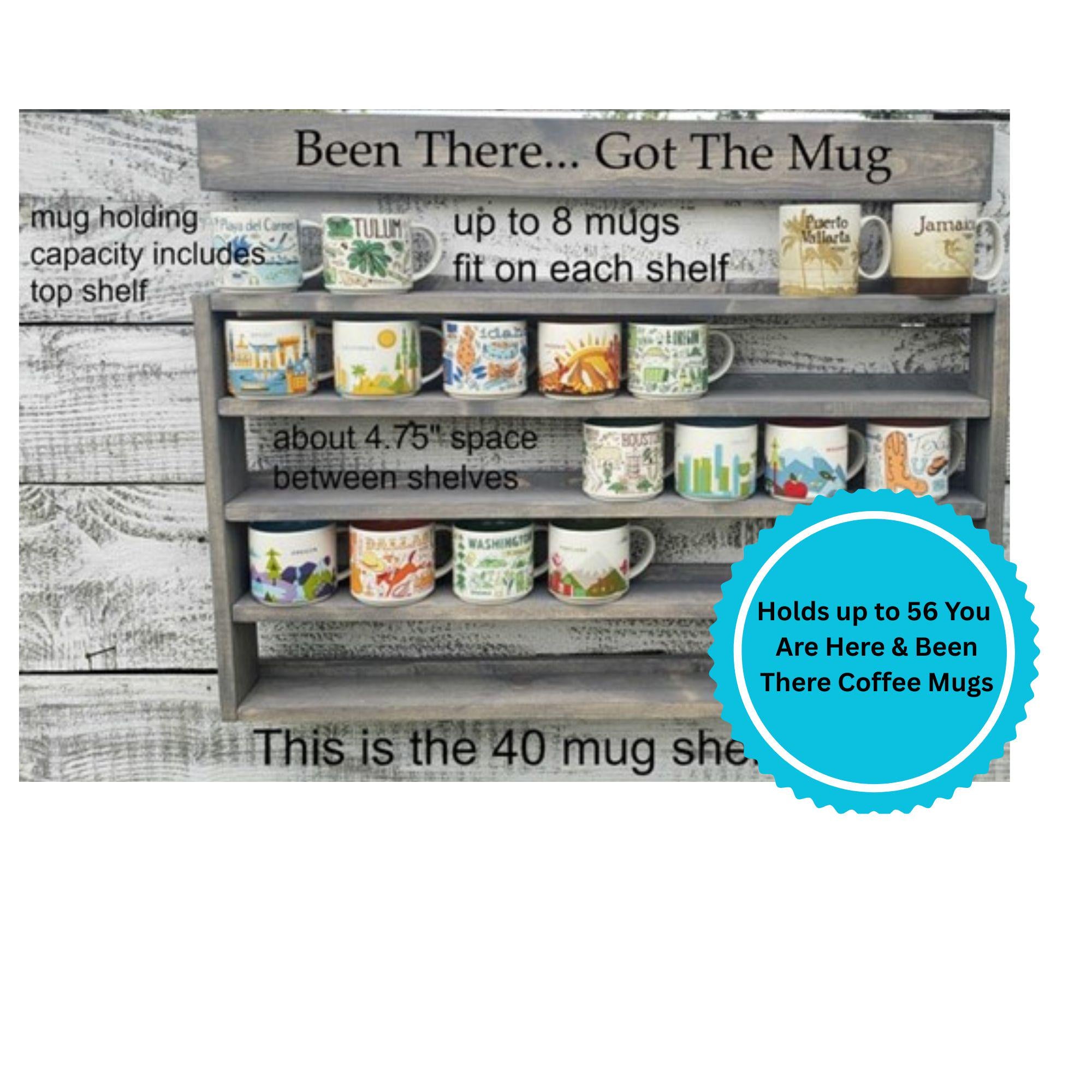 You Are Here Mug Rack – XL Wood Coffee Mug Display Shelf | Holds 16–72 Mugs