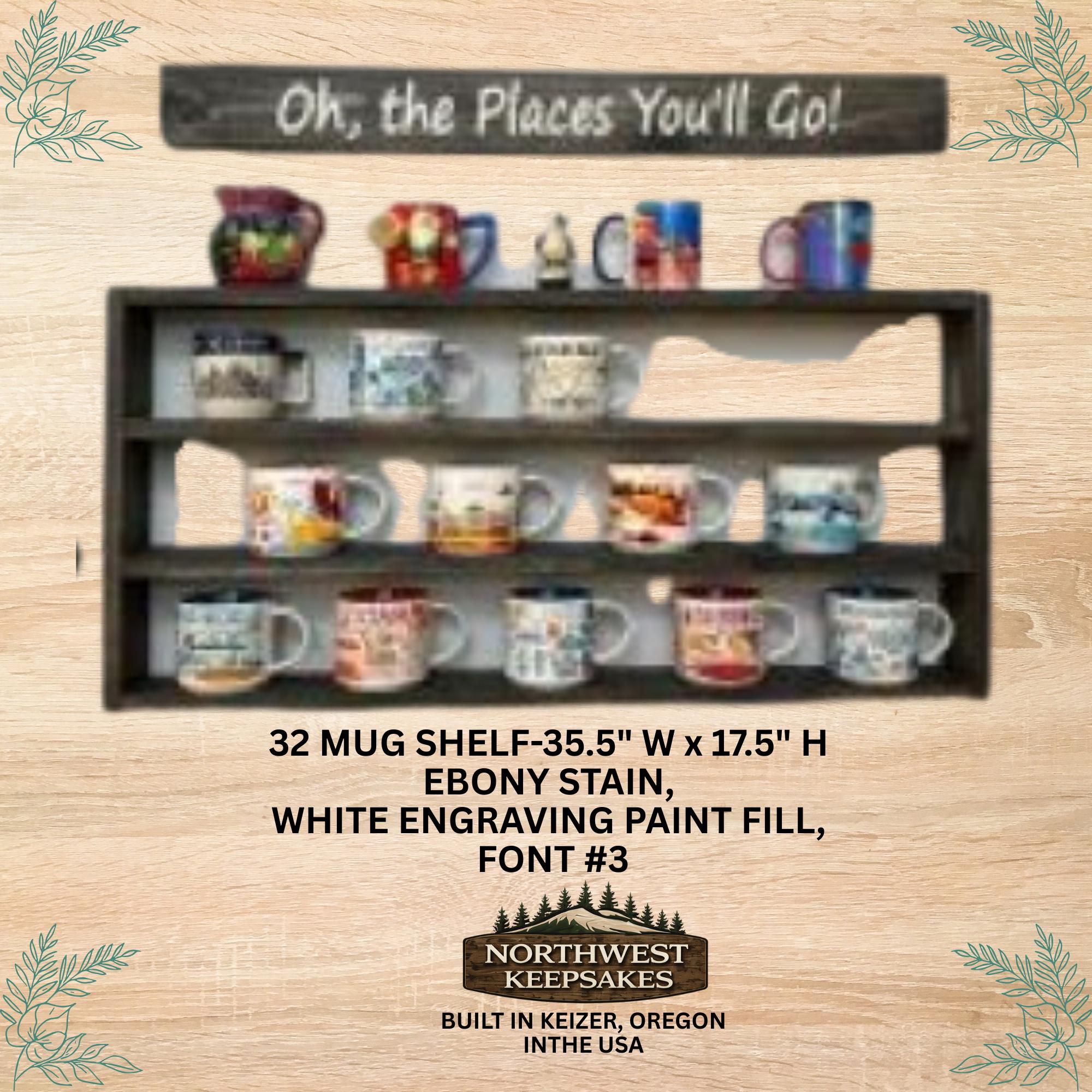 You Are Here Mug Rack – XL Wood Coffee Mug Display Shelf | Holds 16–72 Mugs