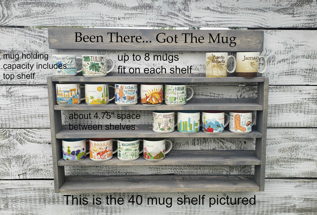 You Are Here Mug Rack – XL Wood Coffee Mug Display Shelf | Holds 16–72 Mugs