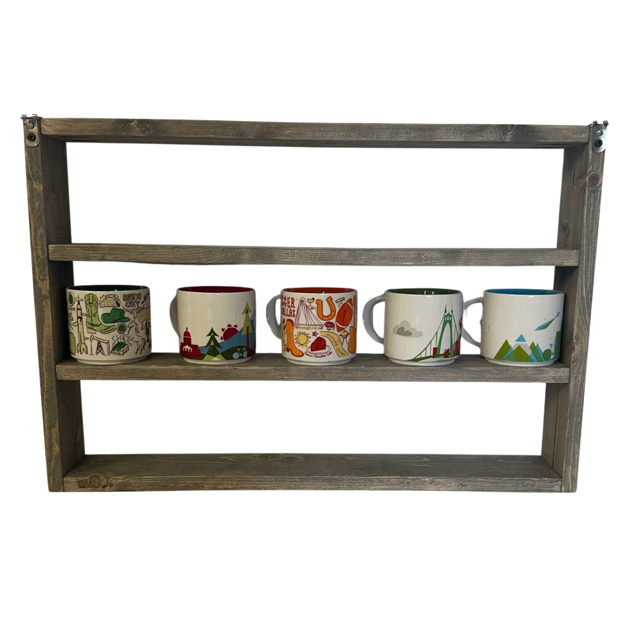 Personalized Coffee Mug Rack: You Are Here Collection Display Shelf Up to 5 Mugs Across, 26"