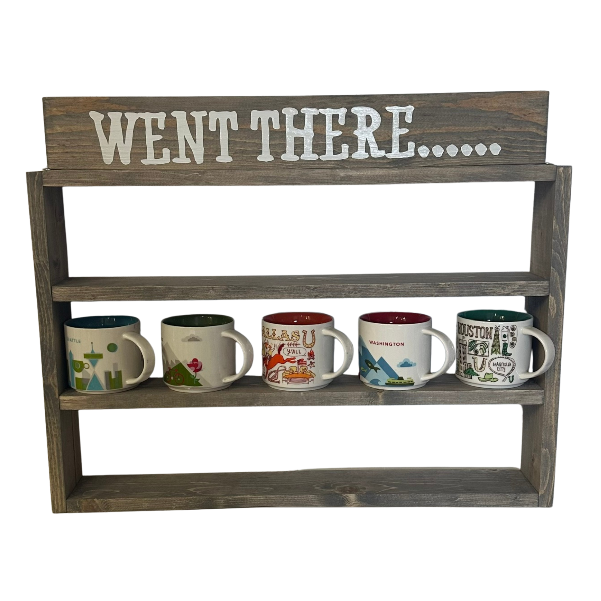 Personalized Coffee Mug Rack: You Are Here Collection Display Shelf Up to 5 Mugs Across, 26"