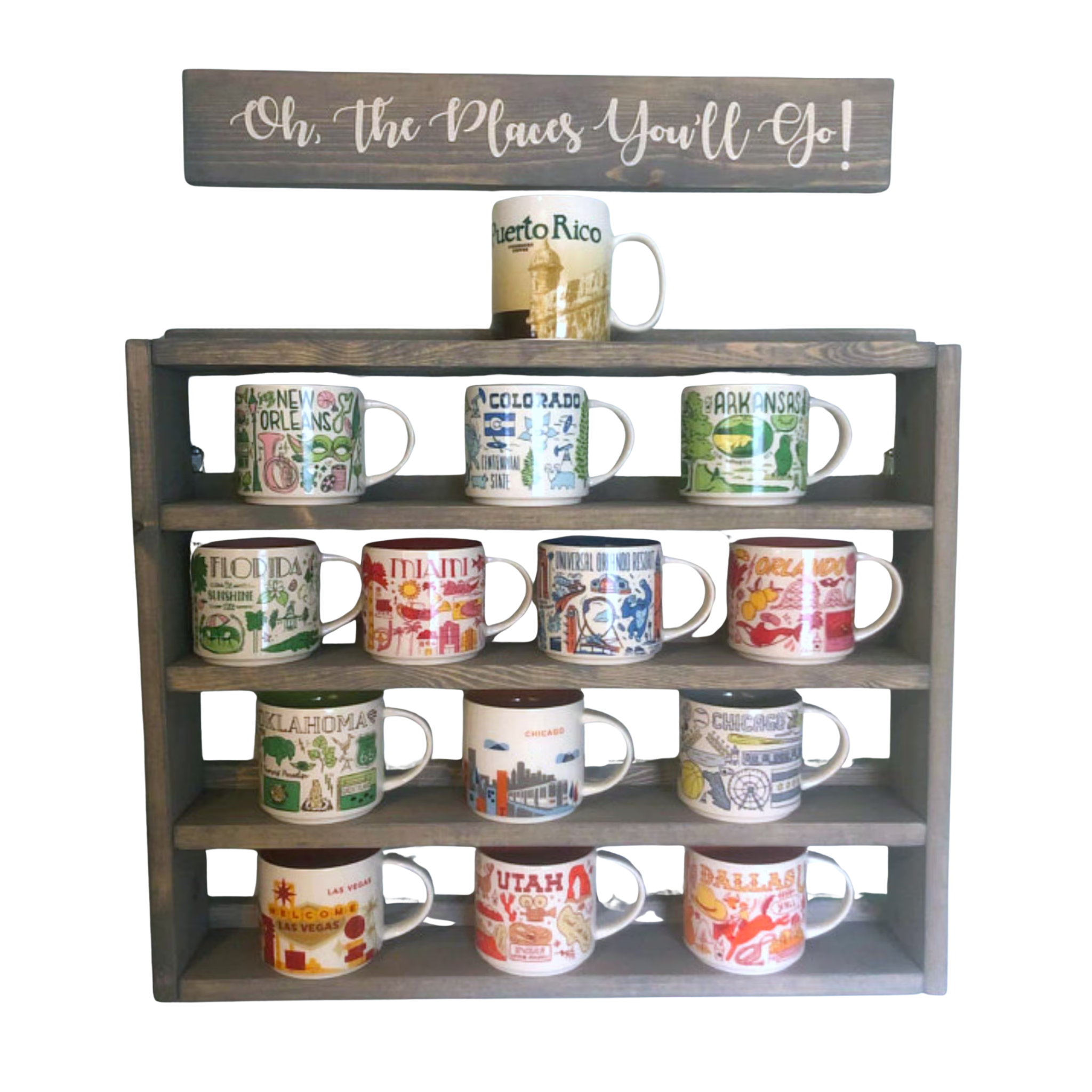 You Are Here Mug Rack: XL Coffee Mug Display Shelf