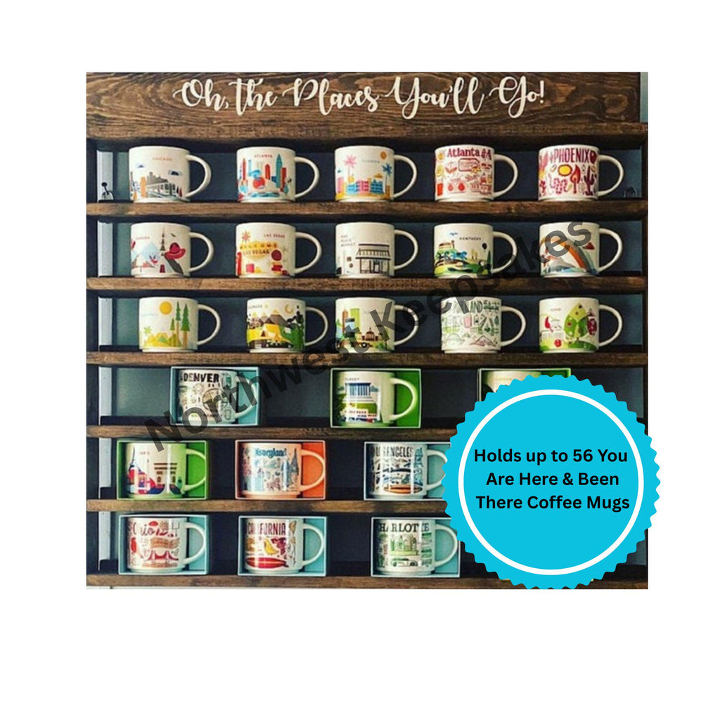 You Are Here Mug Rack – XL Coffee Mug Display Shelf | Holds 16–72 Mugs Up to 8 Mugs Across