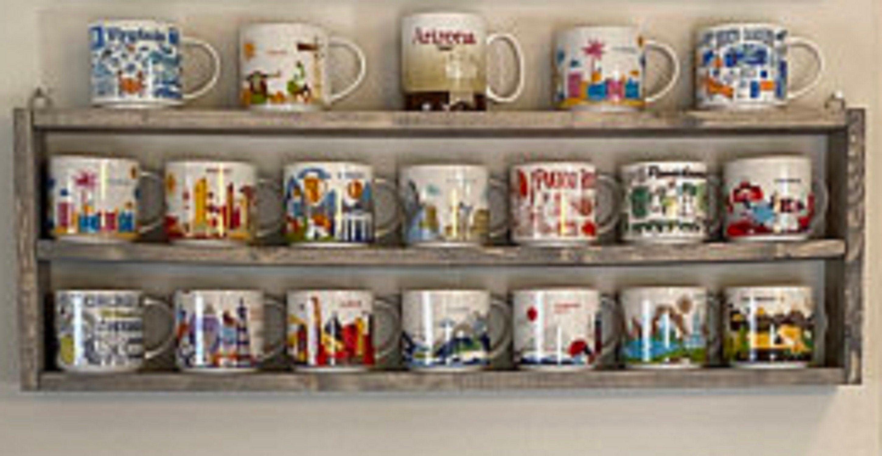 You Are Here Mug Rack – XL Coffee Mug Display Shelf | Holds 16–72 Mugs Up to 8 Mugs Across