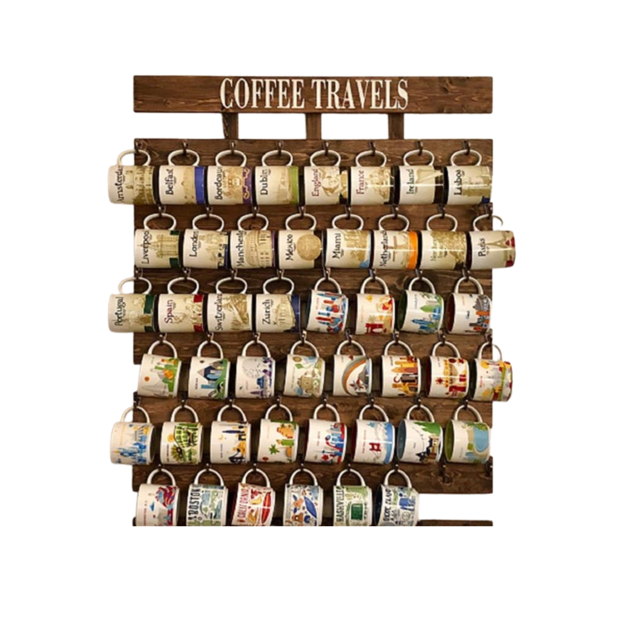 XL Coffee Mug Rack with Hooks – You Are Here & Been There Collection Display