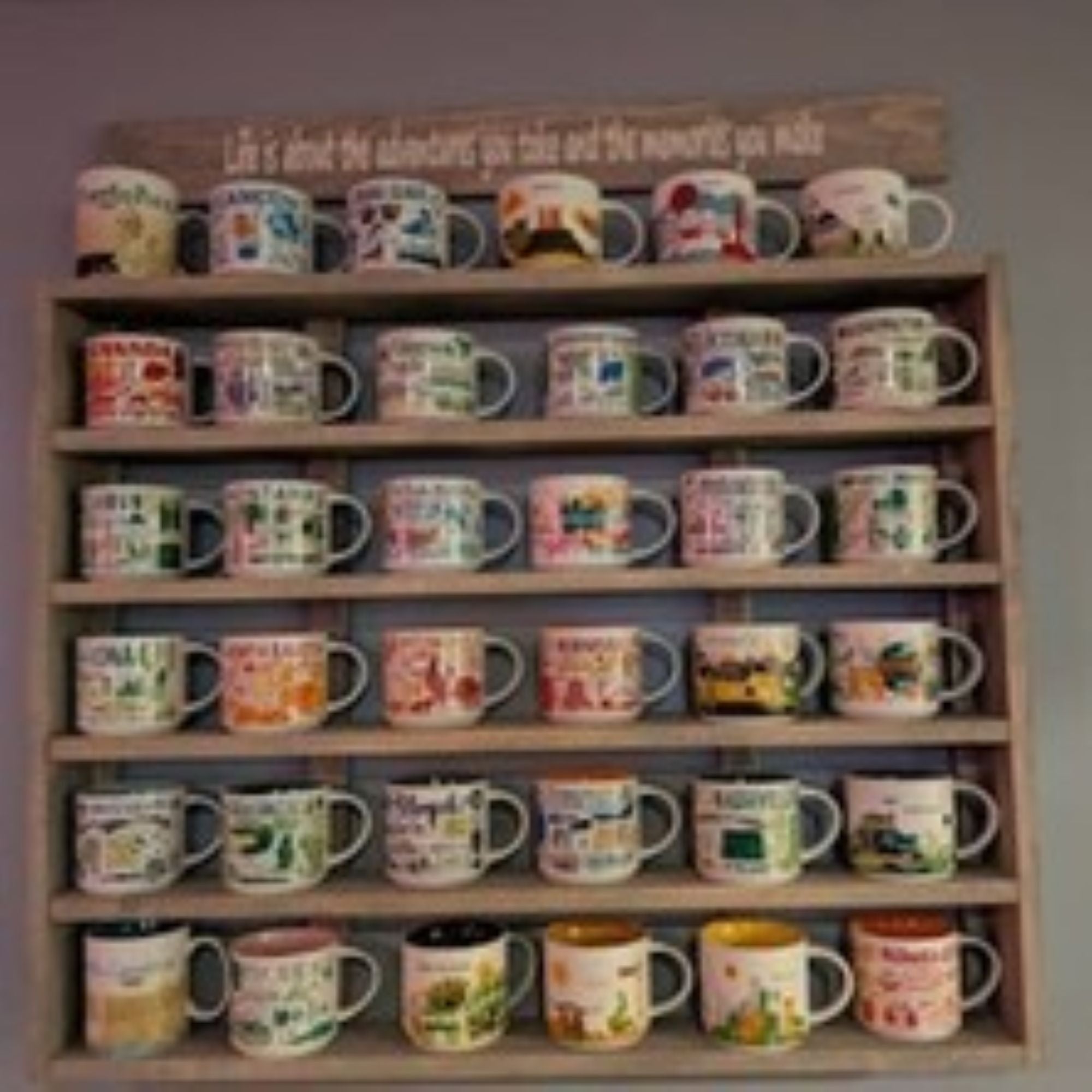 You Are Here Mug Rack – XL Coffee Mug Display Shelf | Holds 16–72 Mugs Up to 8 Mugs Across