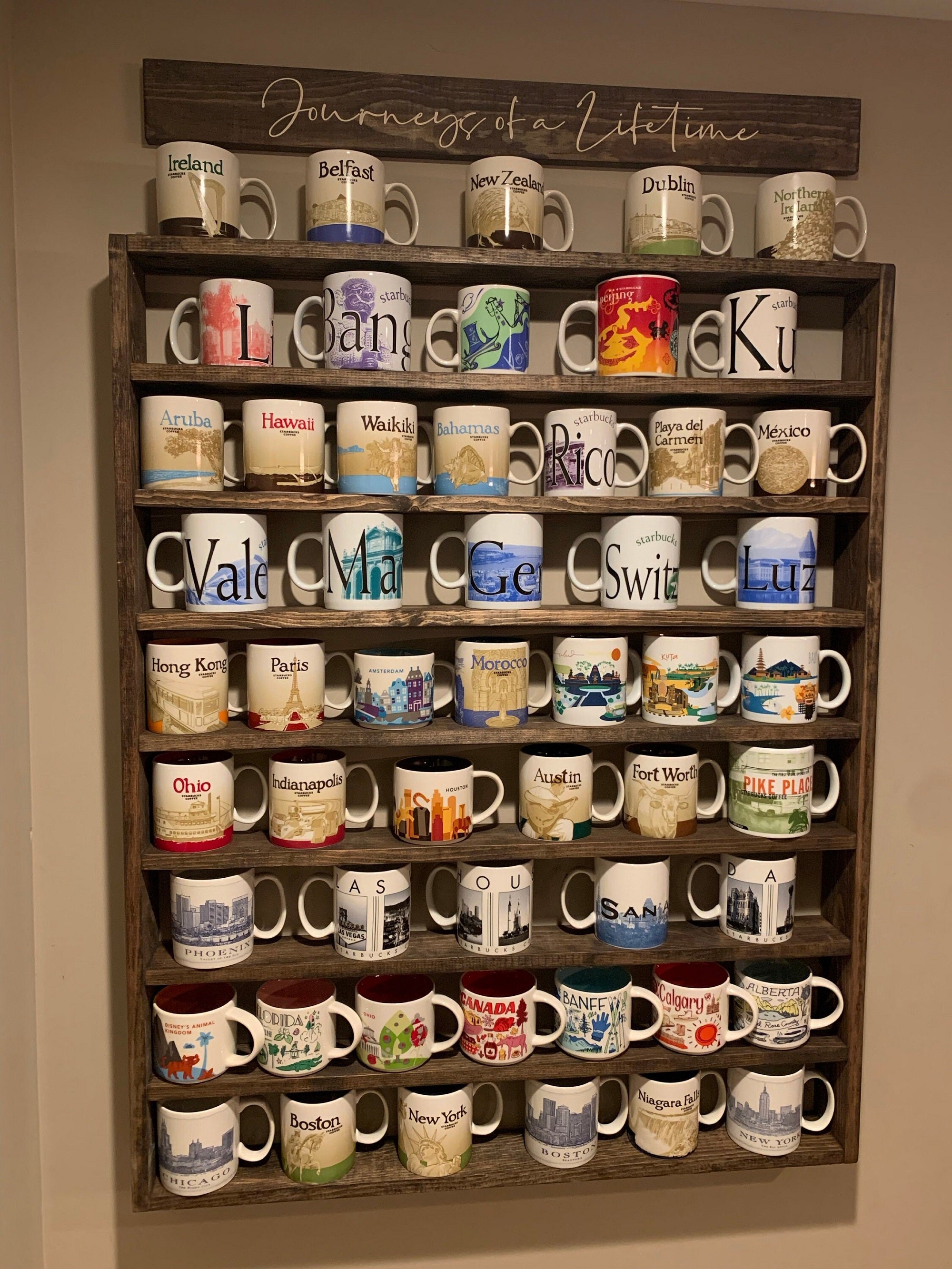 You Are Here Mug Rack – XL Coffee Mug Display Shelf | Holds 16–72 Mugs Up to 8 Mugs Across