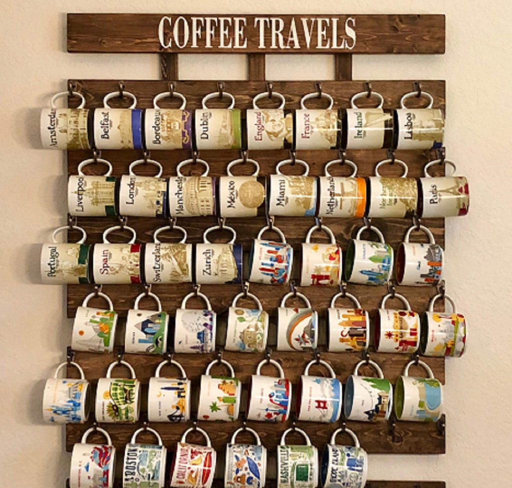 XL Coffee Mug Rack with Hooks – You Are Here & Been There Collection Display