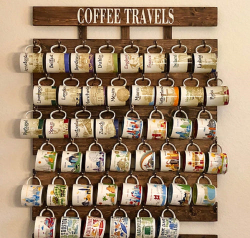 XL Coffee Mug Rack with Hooks – You Are Here & Been There Collection Display