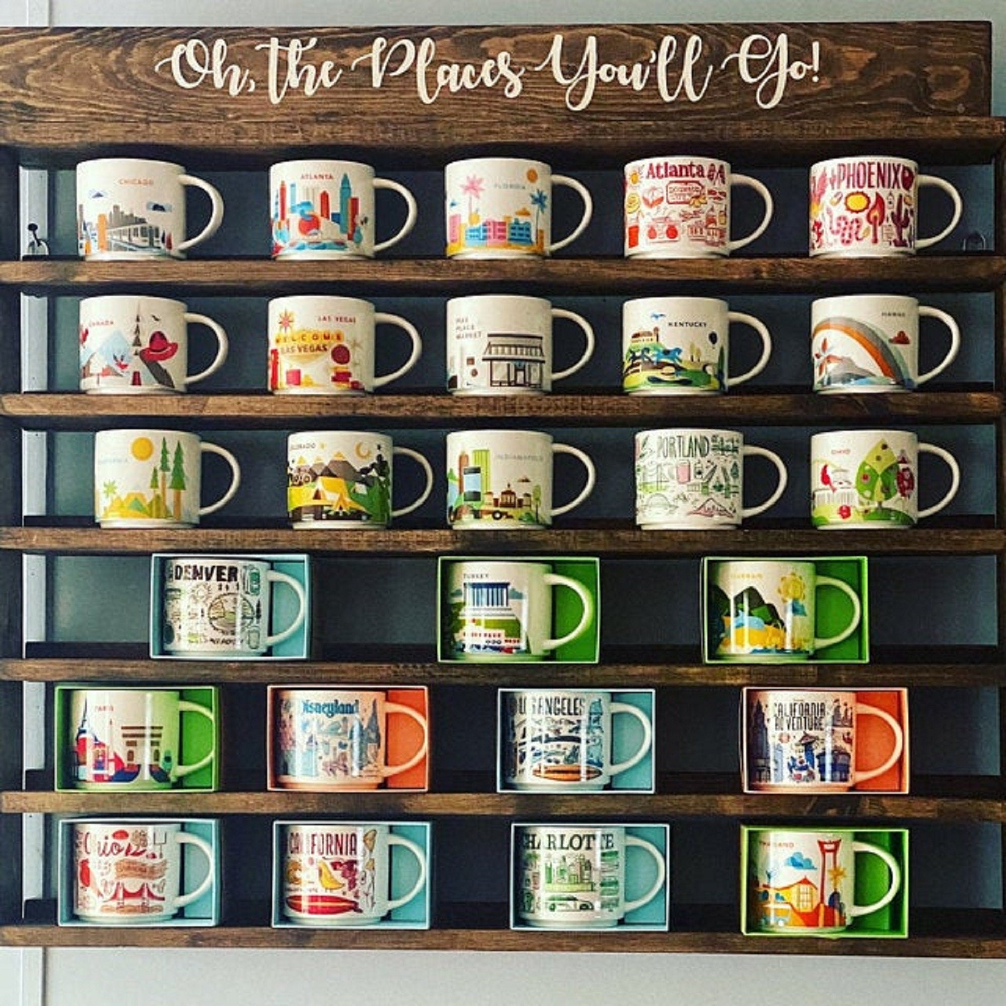 You Are Here Mug Rack – XL Coffee Mug Display Shelf | Holds 16–72 Mugs Up to 8 Mugs Across