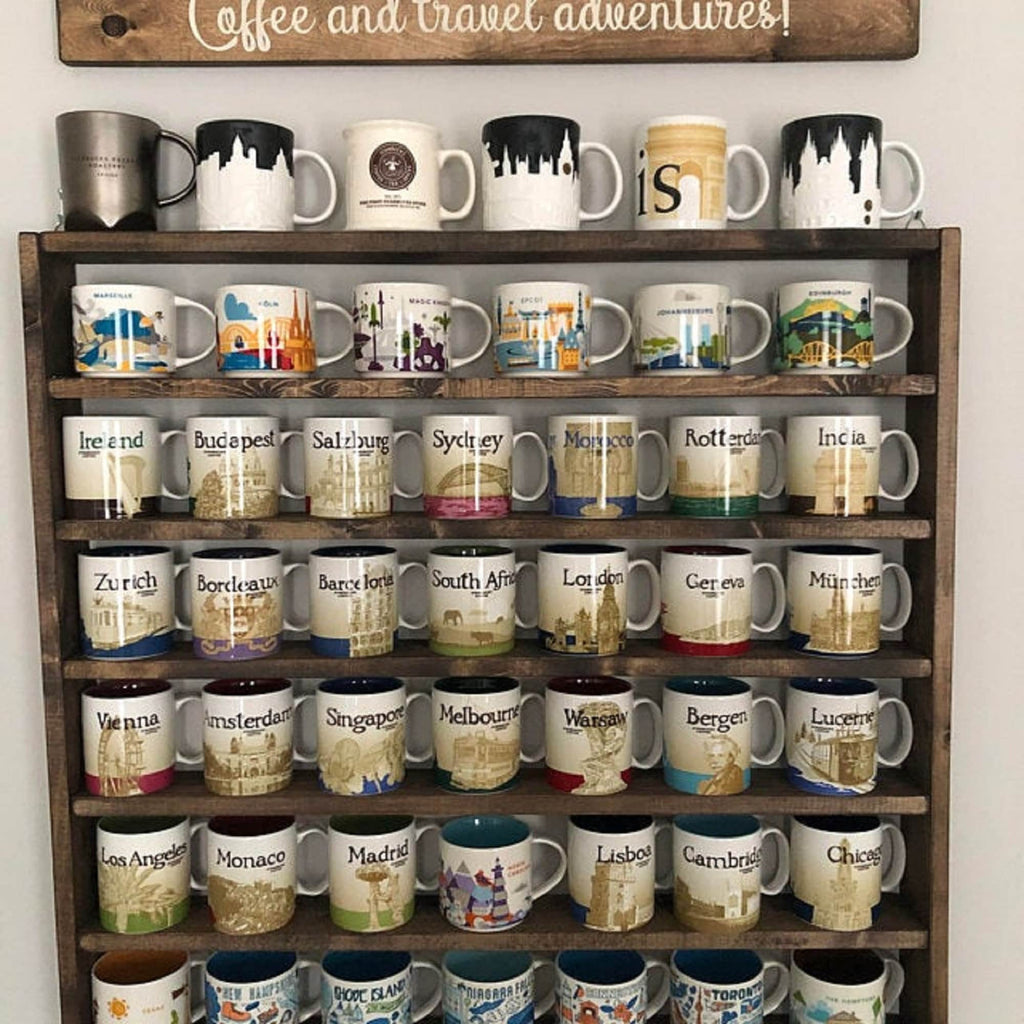 You Are Here Mug Rack – XL Wood Coffee Mug Display Shelf | Holds 16–72 Mugs