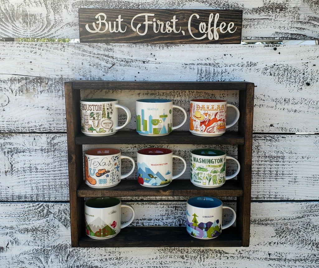 Personalized Coffee Mug Rack: You Are Here Collection Display Shelf Up to 5 Mugs Across, 26"