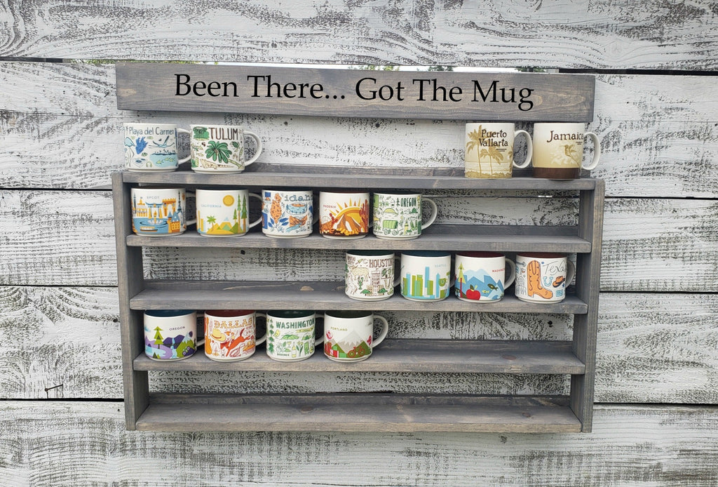 You Are Here Mug Rack – XL Wood Coffee Mug Display Shelf | Holds 16–72 Mugs